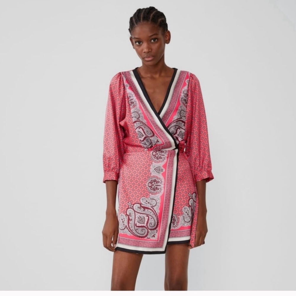 Zara Printed Silk Wrap Dress. Brand new with tags. Size M
